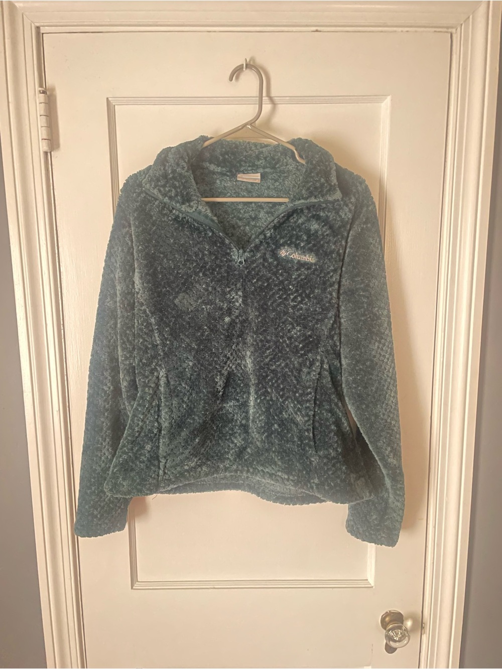 Columbia Fire Side II Sherpa Fleece Half Zip Jacket Dark Green/Teal Sz M Outdoor